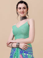Thumbnail for Kalini Green & Blue Floral Silk Cotton Jamdani Saree - Distacart