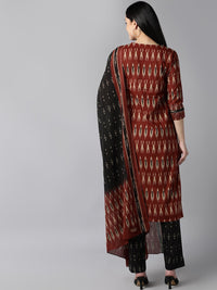 Thumbnail for Ahika Women Red Ethnic Motifs Printed Regular Pure Cotton Kurta with Trousers & With Dupatta - Distacart