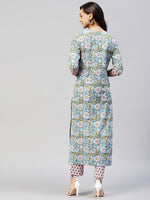 Thumbnail for Kalini Women Blue Ethnic Motifs Printed Kurta with Trousers - Distacart