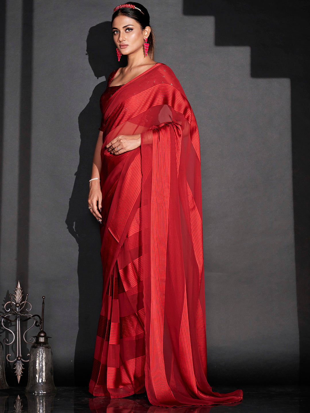Tikhi Imli Striped Ready to Wear Saree - Distacart