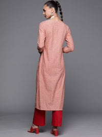 Thumbnail for Biba Women Peach-Coloured & Blue Ethnic Motif Printed Kurta - Distacart