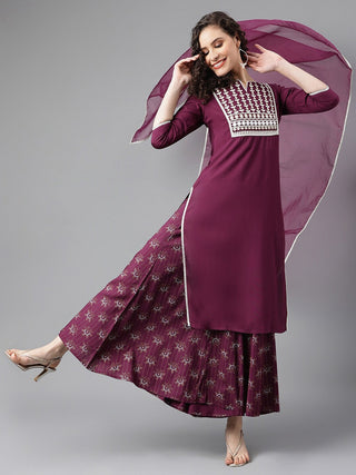 Khushal K Ethnic Motifs Embroidered Kurta with Palazzos & Dupatta - Distacart