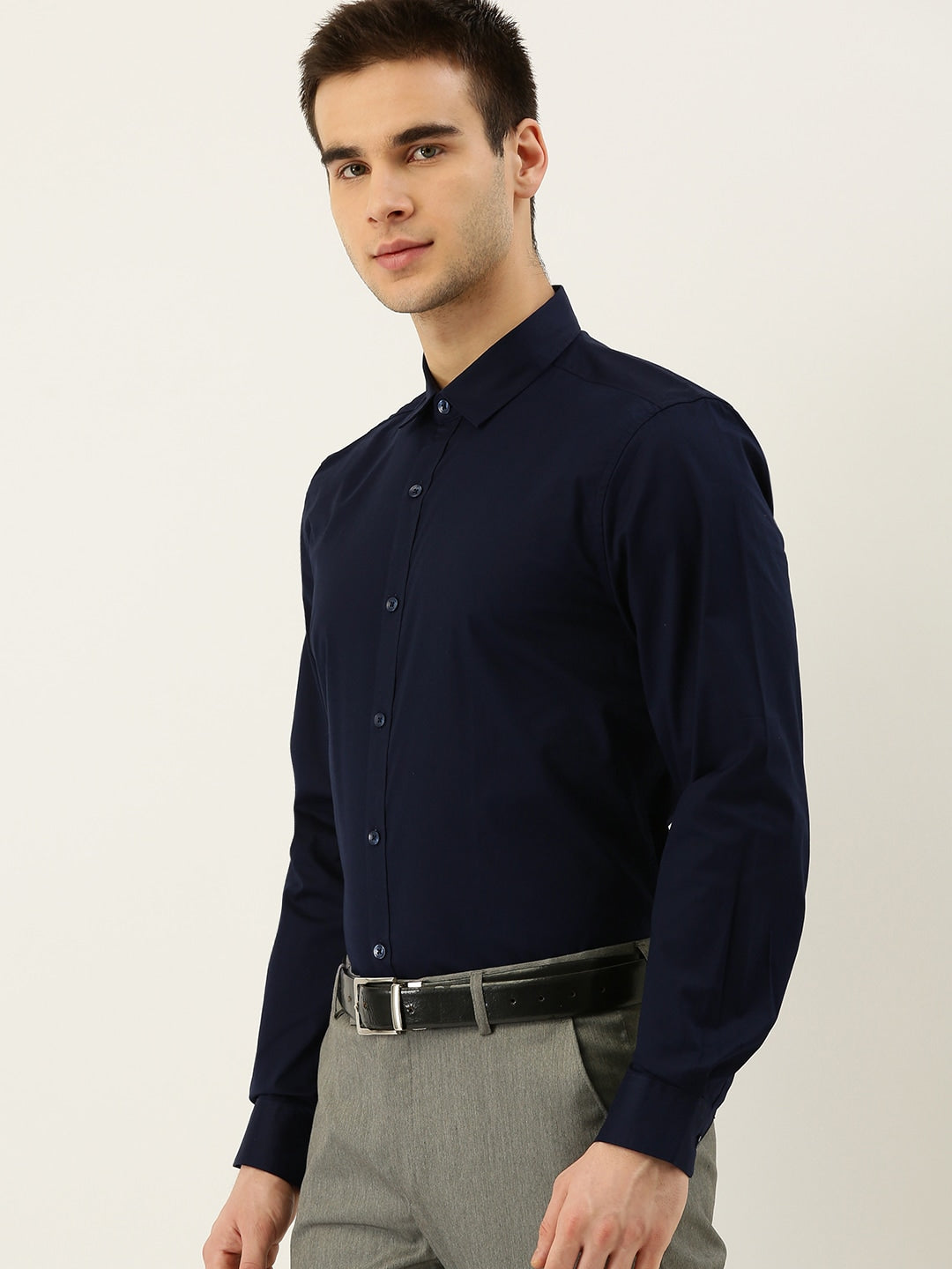 INVICTUS Men Navy Blue Slim Fit Solid Stretch Formal Shirt - Distacart