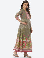 Thumbnail for Biba Women Olive Green Ethnic Motifs Printed Anarkali Kurta - Distacart