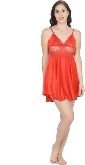 Ruhani HLSC Anarkali Poly Satin Red Short Nighty Fits Bust (Ruhani_NT_05_FS)