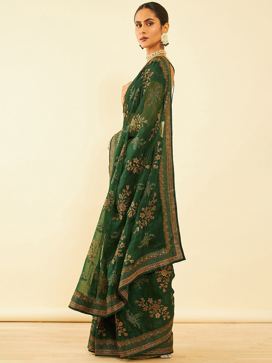 Soch Floral Embroidered Zari Pure Chiffon Saree - Distacart