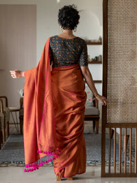 Thumbnail for Suta Orange Solid Cotton Blend Saree - Distacart
