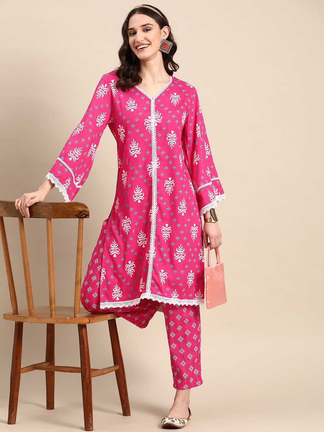 Sangria Ethnic Motifs Printed Pure Cotton Kurta with Palazzos - Distacart