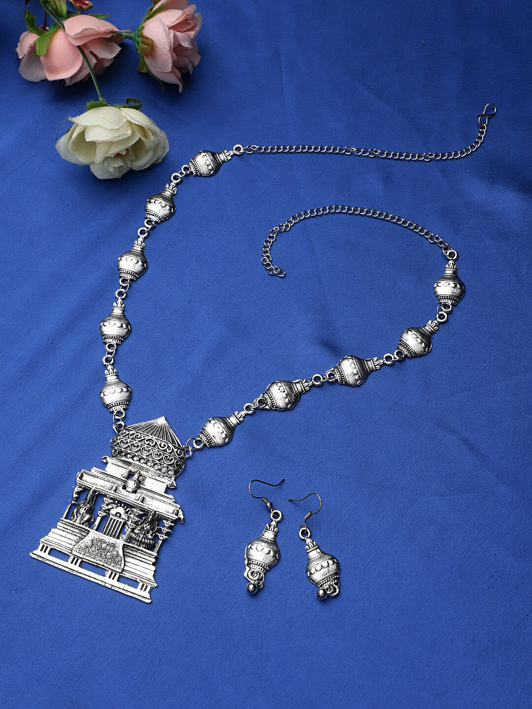 Cardinal Silver-Toned Oxidized Long Jewellery Set - Distacart