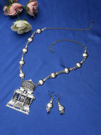 Thumbnail for Cardinal Silver-Toned Oxidized Long Jewellery Set - Distacart