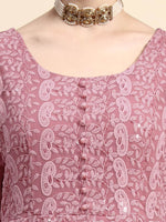 Thumbnail for Kalini Paisley Embroidered Chikankari Georgette Anarkali Kurta With Dupatta Set - Distacart