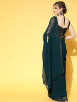 Thumbnail for Saree Mall Teal Green & Black Solid Poly Georgette Party Saree with Matching Blouse - Distacart