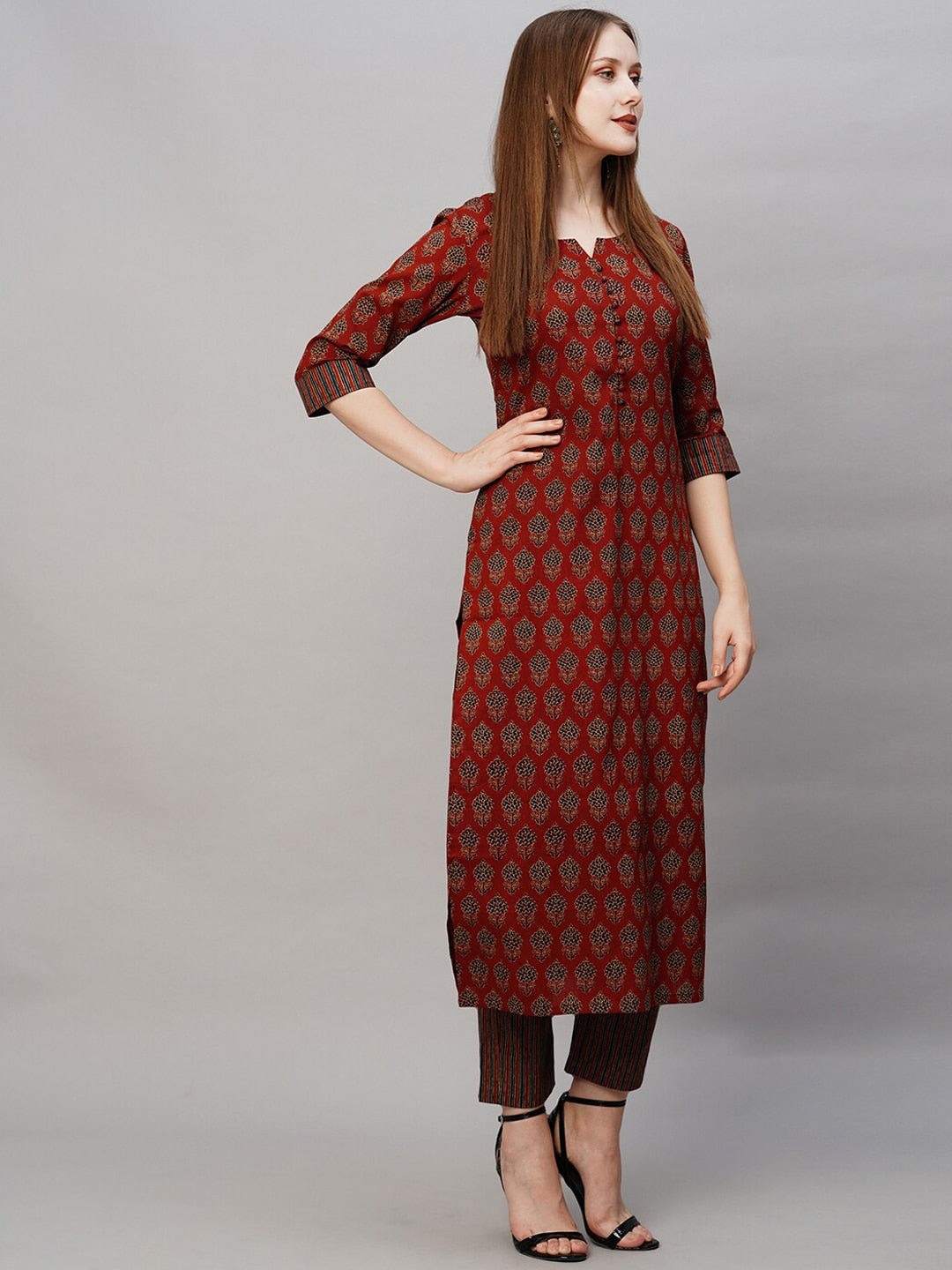 Kalini Ethnic Motifs Printed Regular Straight Kurta With Trousers - Distacart