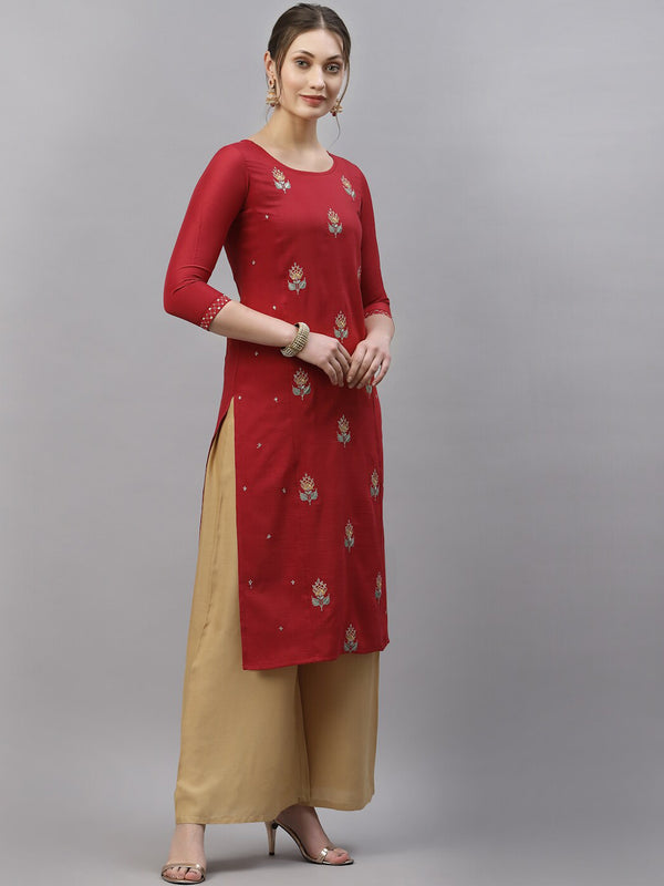 Kalini Women Red Ethnic Motifs Embroidered Kurta - Distacart