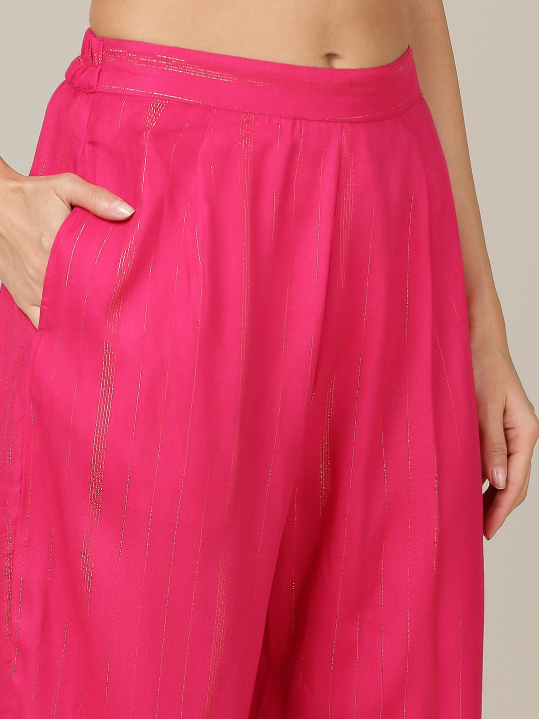 HERE&NOW V-Neck A-Line Bead Work Kurta with Palazzos - Distacart