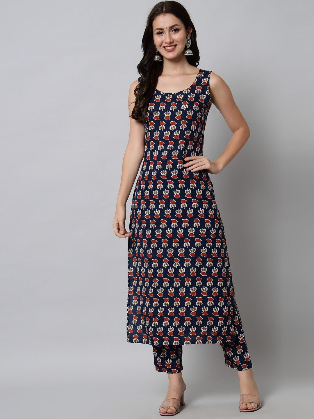 Kalini Women Blue Floral Printed Viscose Rayon Kurta with Trousers - Distacart