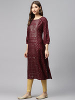 Thumbnail for Biba Women Maroon & Golden Printed Straight Kurta - Distacart