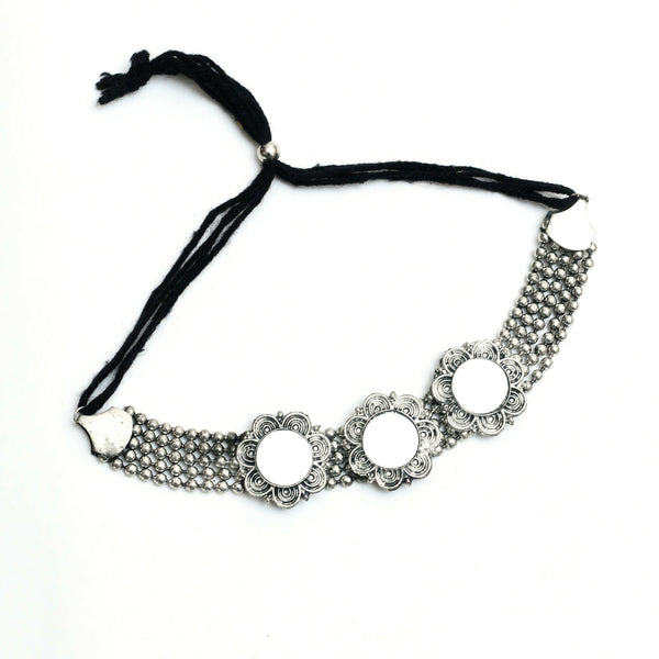 Mominos Fashion Johar Kamal Oxidised Silver-Plated Mirror Design Necklace Choker Set For Women - Distacart