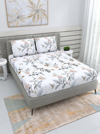 Thumbnail for DREAM WEAVERZ White & Grey Floral 220 TC Cotton 1 Double Bedsheet with 2 Pillow Covers - Distacart