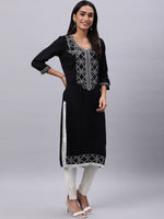 Thumbnail for Souchii Women Black Ethnic Motifs Yoke Design Thread Work Kurta - Distacart