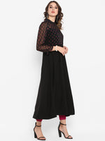 Thumbnail for Janasya Black & Pink Printed A-Line Kurta - Distacart