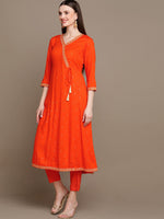 Thumbnail for HERE&NOW Ethnic Motifs Printed Thread Work Angrakha Kurta with Palazzos & Dupatta - Distacart