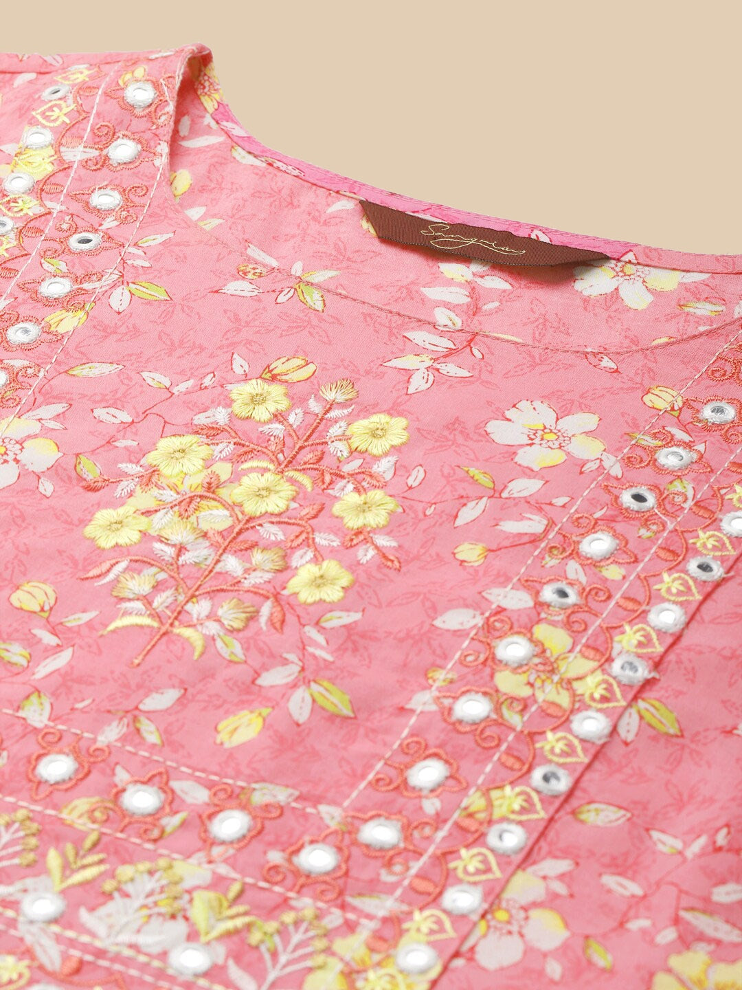 Sangria Floral Printed Pure-Cotton Straight Kurta With Trouser & Dupatta - Distacart