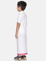 Thumbnail for Sethukrishna Boys White Pure Cotton Shirt and Veshti Set - Distacart