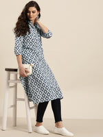 Thumbnail for Sangria Women Navy Blue & Grey Pure Cotton Geometric Printed Kurta - Distacart