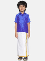 Thumbnail for Sethukrishna Boys Blue & White Solid Shirt and Dhoti Set - Distacart