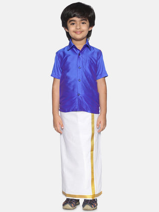 Sethukrishna Boys Blue & White Solid Shirt and Dhoti Set - Distacart