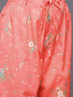 Thumbnail for Biba Women Peach-Coloured Floral Yoke Design Pure Cotton Kurta with Palazzos - Distacart