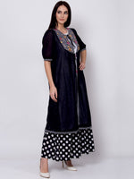 Thumbnail for Biba Women Black & White Embroidered A-Line Kurta With Jacket - Distacart