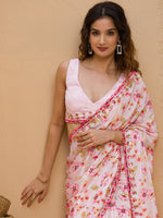 Thumbnail for Koskii Floral Printed Mirror Work Saree - Distacart