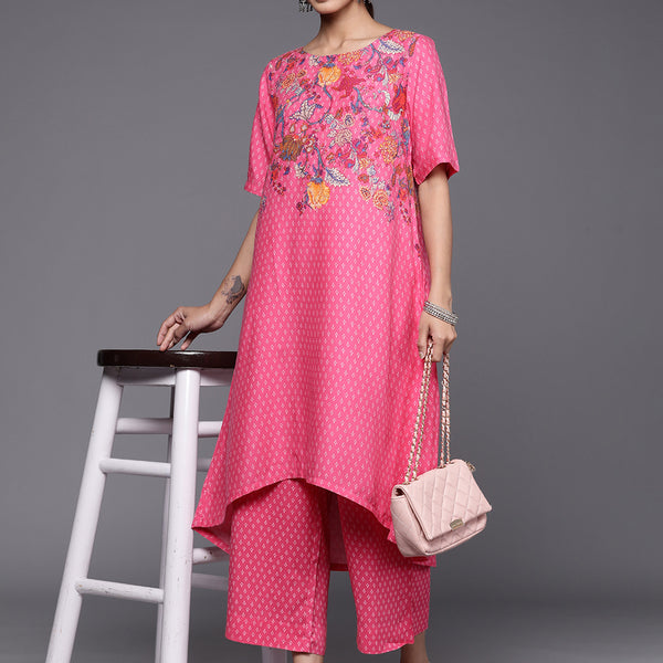 Biba Ethnic Motifs Printed High-Low Kurta with Palazzos - Distacart