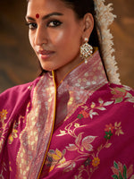 Thumbnail for Mitera Pink & White Ethnic Motifs Zari Silk Banarasi Saree - Distacart