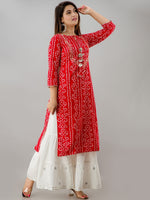 Thumbnail for HERE&NOW Red & Gold-Toned Bandhani Printed Gotta Patti Kurta with Sharara - Distacart
