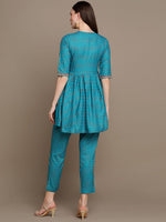 Thumbnail for HERE&NOW Ethnic Motifs Embroidered Thread Work & Sequinned High-Low Kurti with Trousers - Distacart