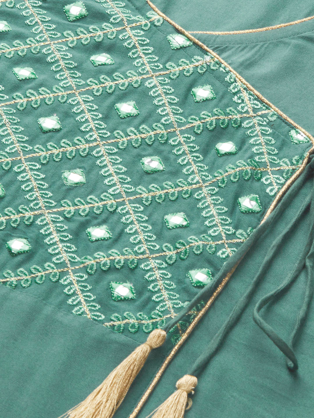 Kalini Women Sea Green Ethnic Motifs Embroidered Angrakha Kurta - Distacart