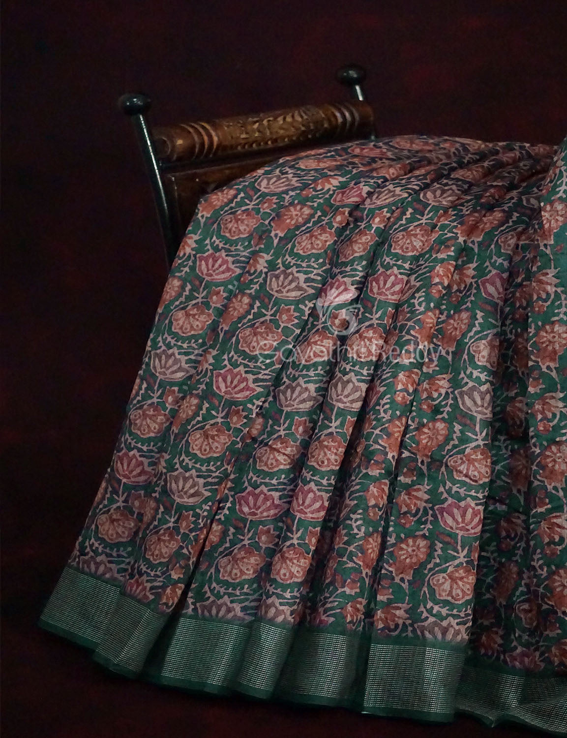 Light Green Lotus Print Semi Chanderi Saree By Gayathri Reddy Designer Studio - Distacart
