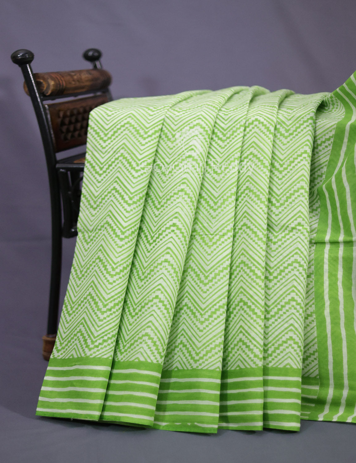 Light Green Colour Combo With Waves Print Pure Mulmul Cotton Saree By Gayathri Reddy Designer Studio - Distacart