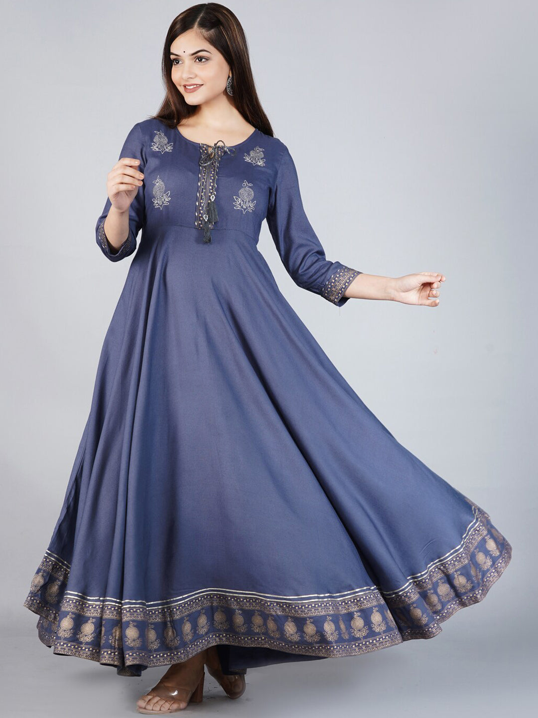 Kalini Women Grey Ethnic Motifs Embroidered Anarkali Kurta - Distacart