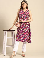 Thumbnail for Sangria Women Floral Printed A-Line Sleeveless Kurta - Distacart