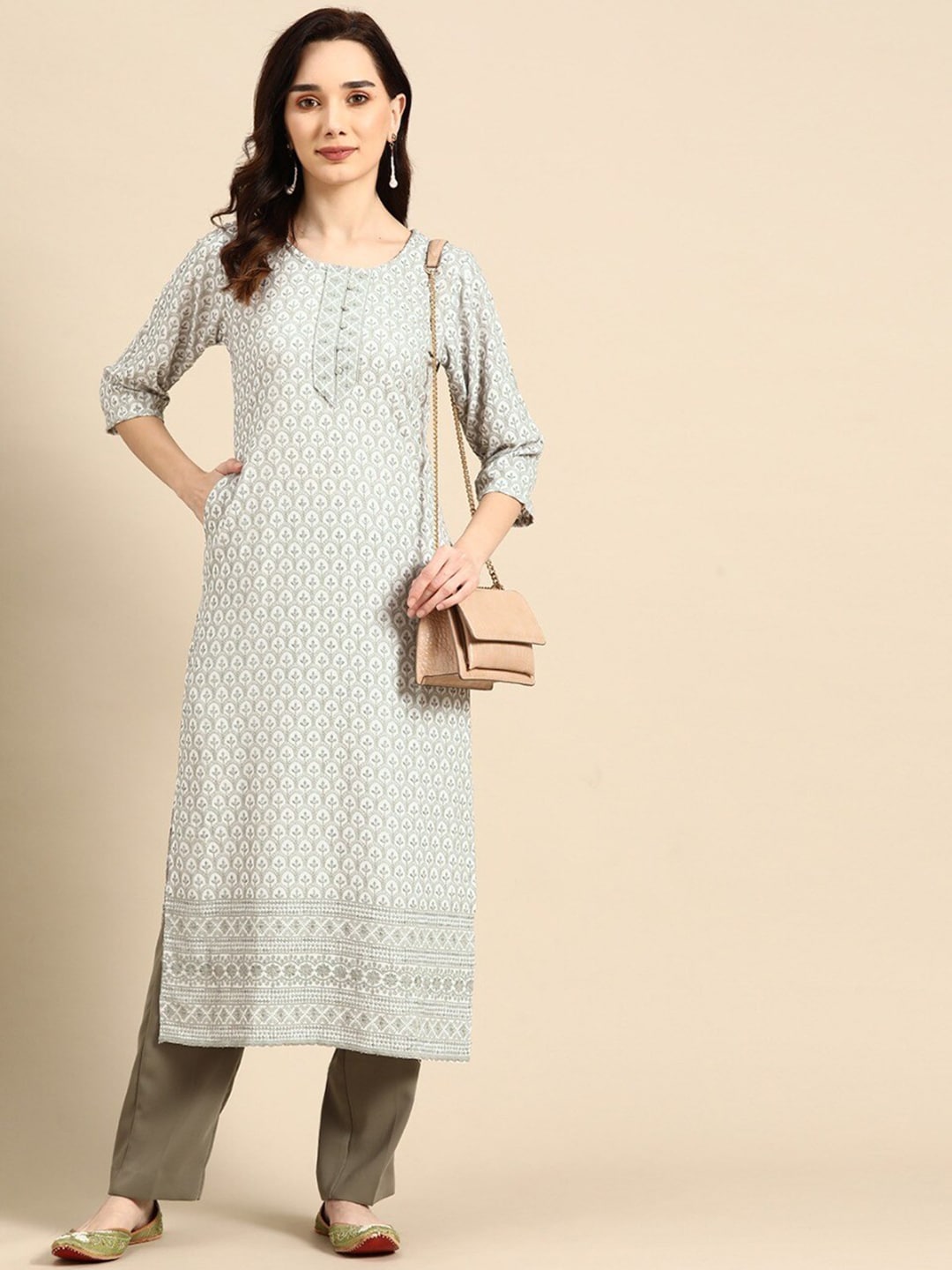 Sangria Embroidered Sequin Straight Kurta - Distacart