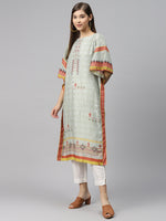 Thumbnail for Biba Women Sea Green & Orange Printed Kaftan Kurta - Distacart
