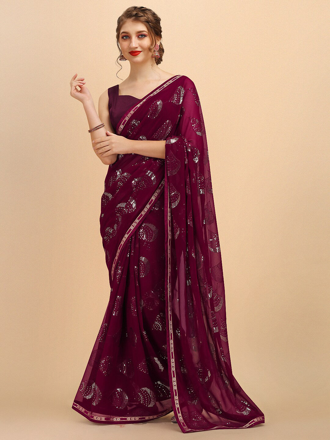 Sangria Women Burgundy Sarees - Distacart