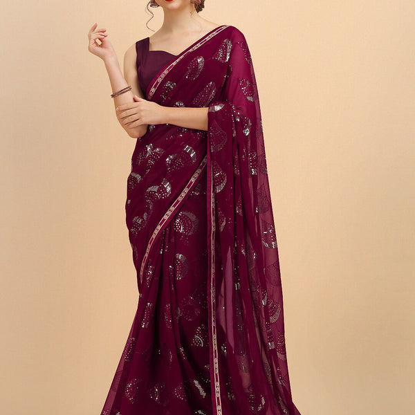 Sangria Women Burgundy Sarees - Distacart
