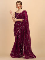 Thumbnail for Sangria Women Burgundy Sarees - Distacart