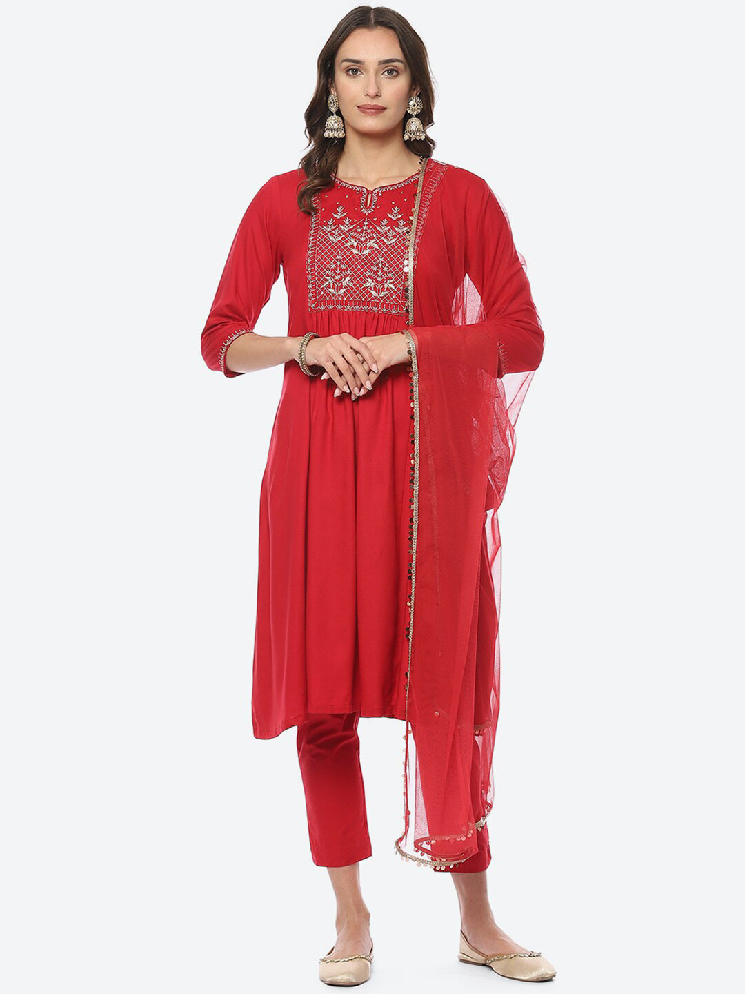 Biba Women Plus Size Yoke Design Kurta with Trousers & Dupatta - Distacart