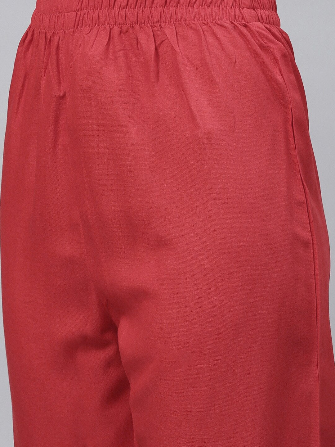 HERE&NOW Women Red Embroidered Straight Kurta with Trousers & With Dupatta - Distacart